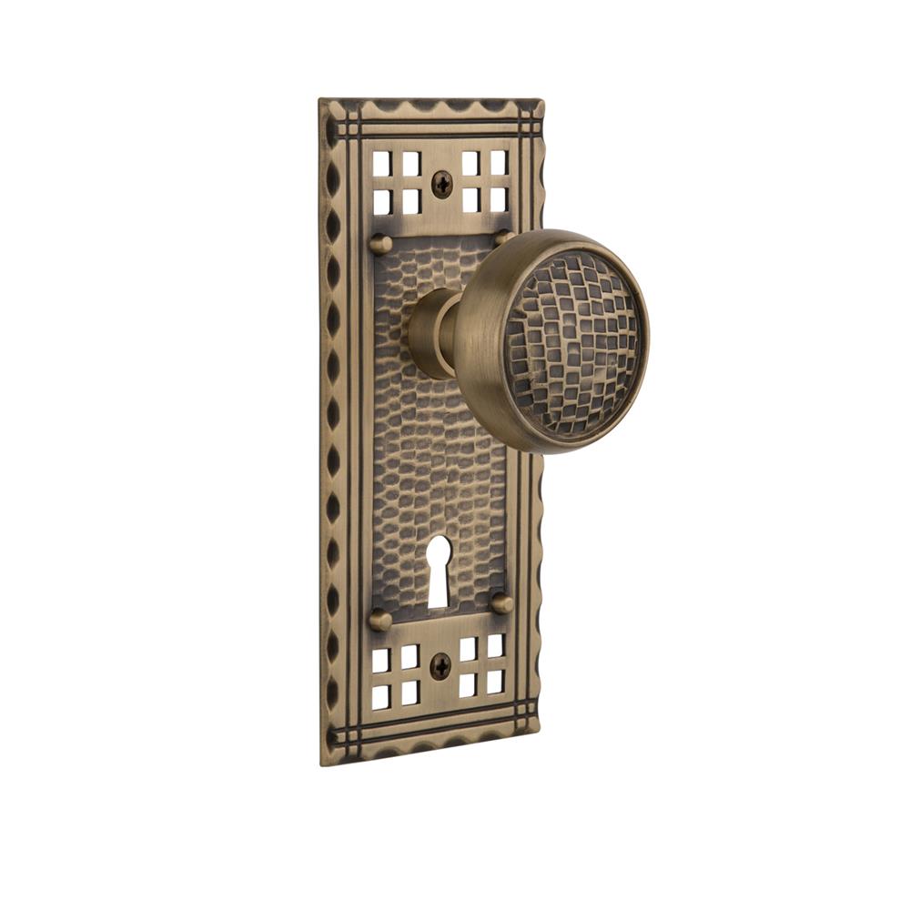 Nostalgic Warehouse CRACRA Mortise Craftsman Plate with Craftsman Knob and Keyhole in Antique Brass